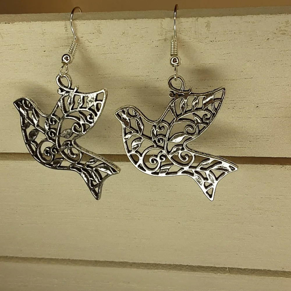 Hand Crafted Dove Earrings Silver Color
